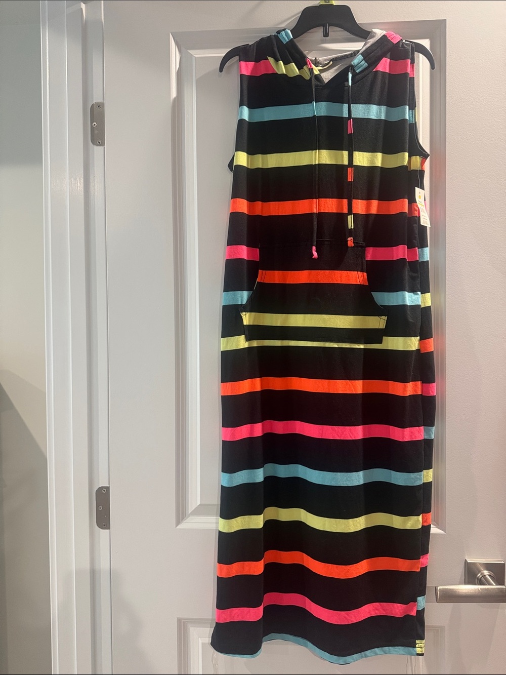 Bobbie Brooks Black Hooded Swim Coverup with Neon Stripe Colors